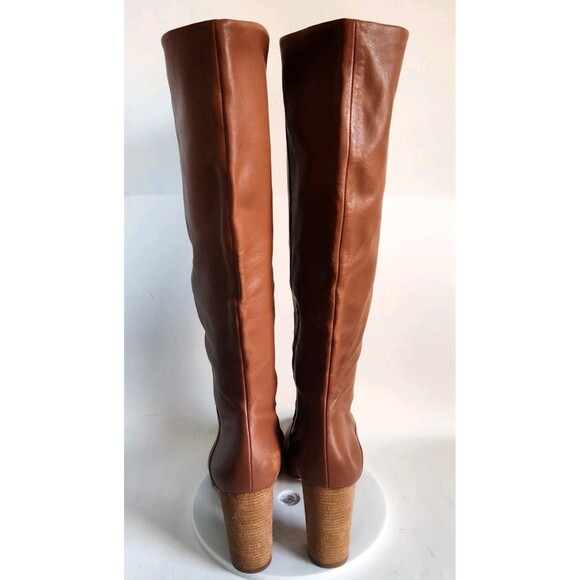 Cole Haan Knee High Tall Riding Boots Size 11 Leather Camel Tan Block Heel Prep - Picture 3 of 11